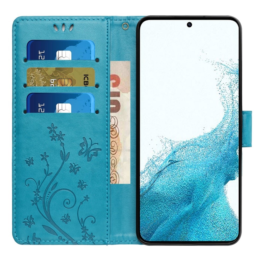 Custodia in pelle a farfalle per Samsung Galaxy S23, blu