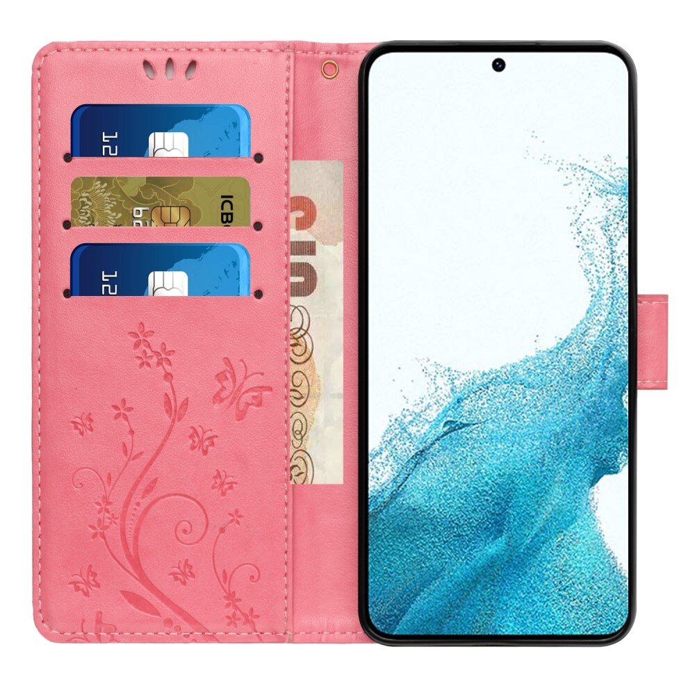 Custodia in pelle a farfalle per Samsung Galaxy S23, rosa