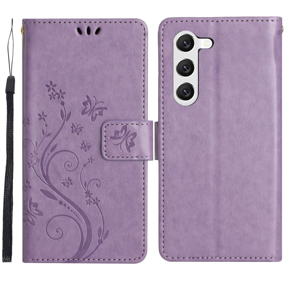 Custodia in pelle a farfalle per Samsung Galaxy S23, viola