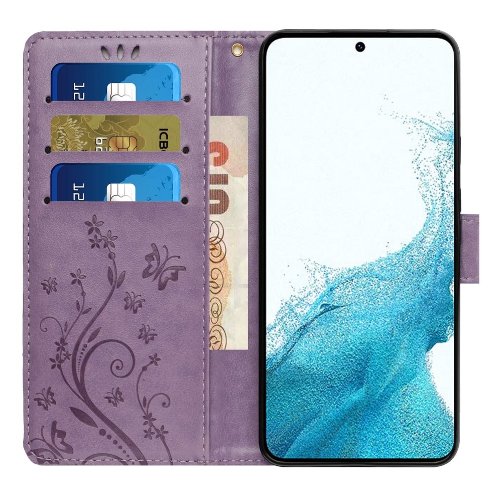 Custodia in pelle a farfalle per Samsung Galaxy S23, viola