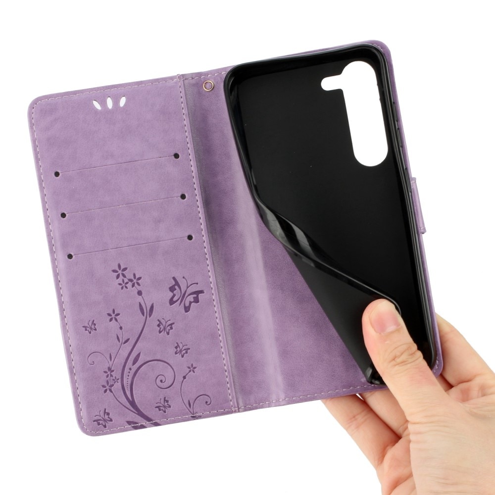 Custodia in pelle a farfalle per Samsung Galaxy S23, viola