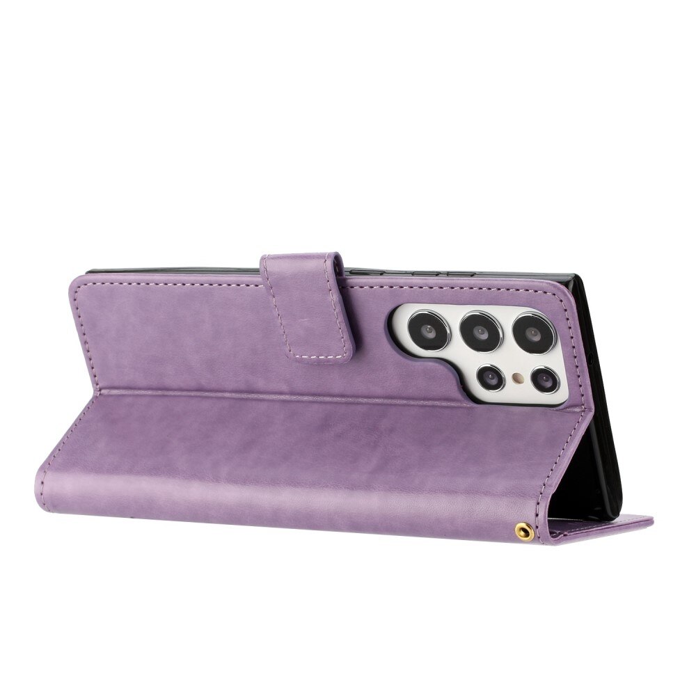 Custodia in pelle a farfalle per Samsung Galaxy S23 Ultra, Viola