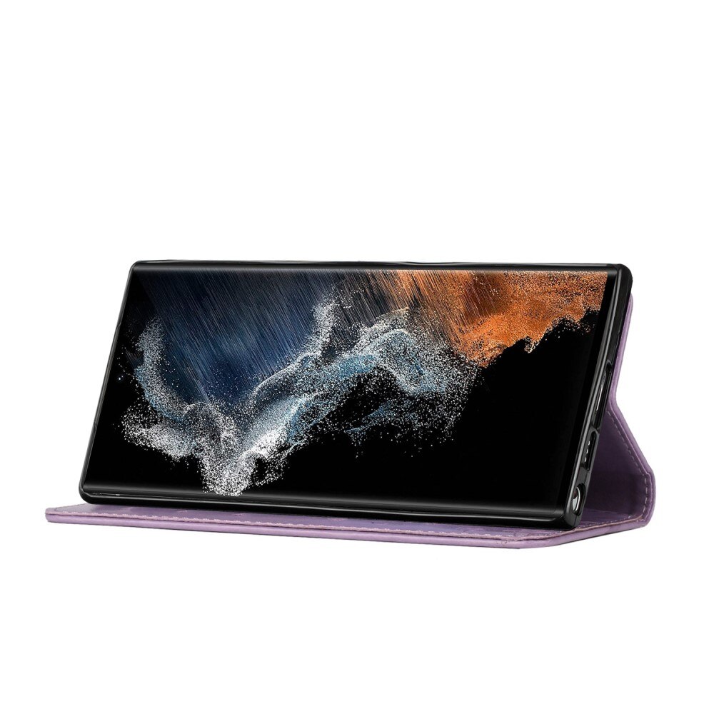 Custodia in pelle a farfalle per Samsung Galaxy S23 Ultra, Viola