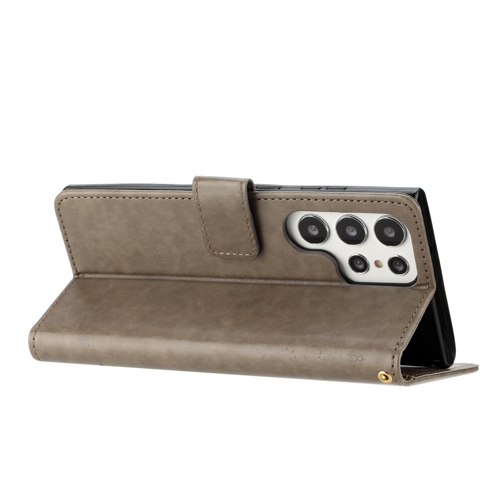 Custodia in pelle a farfalle per Samsung Galaxy S23 Ultra, Grigio