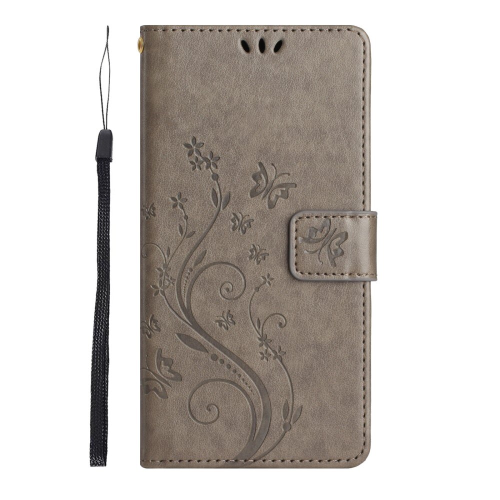 Custodia in pelle a farfalle per Samsung Galaxy S23 Ultra, Grigio
