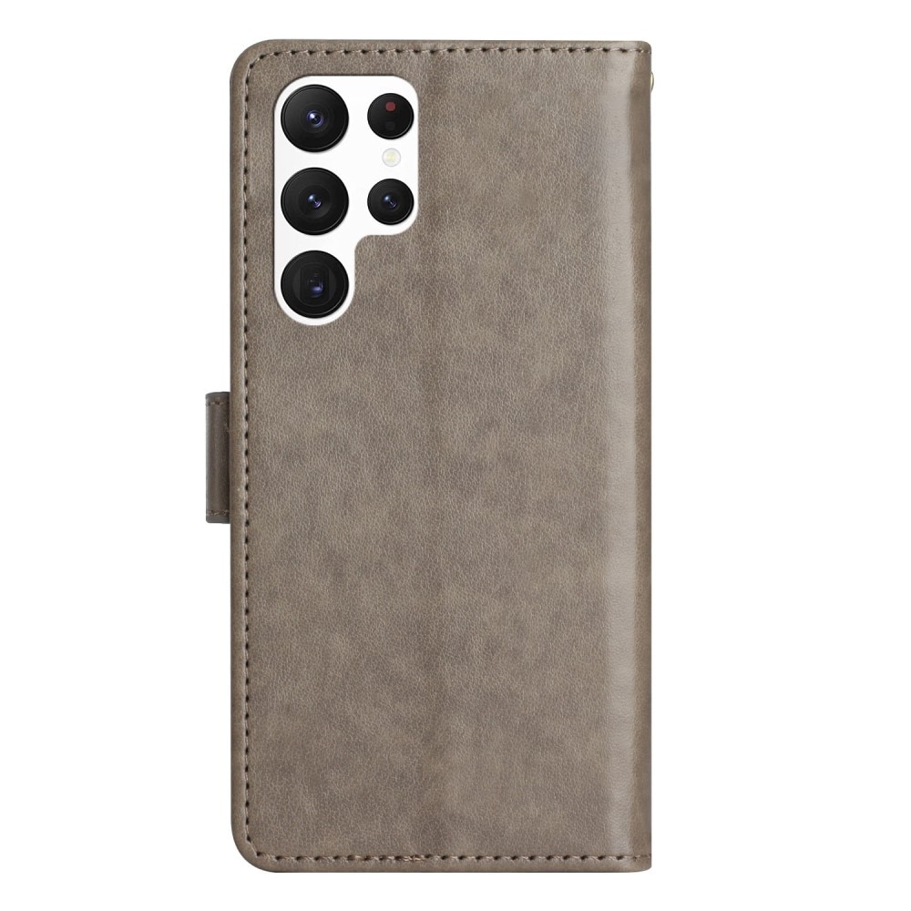 Custodia in pelle a farfalle per Samsung Galaxy S23 Ultra, Grigio