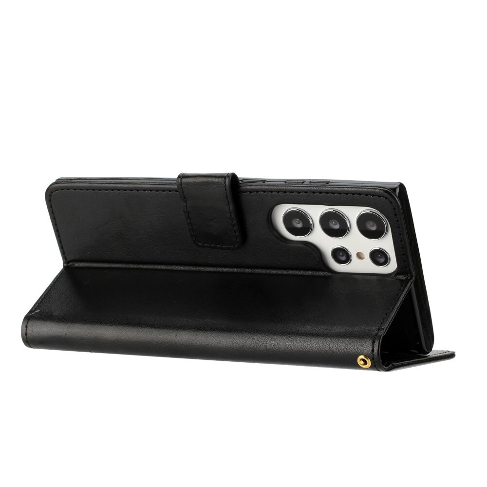 Custodia in pelle a farfalle per Samsung Galaxy S23 Ultra, Nero
