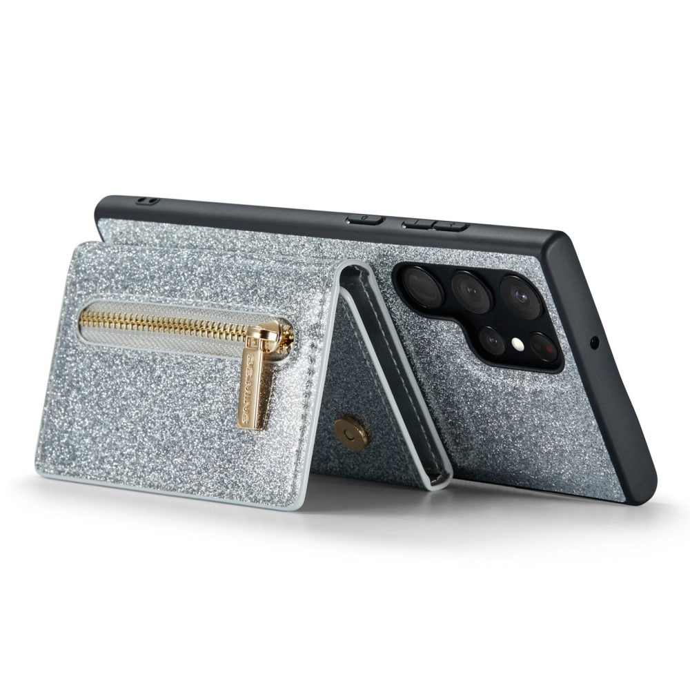 Cover Magnetic Card Slot Samsung Galaxy S23 Ultra Scintillio d'argento