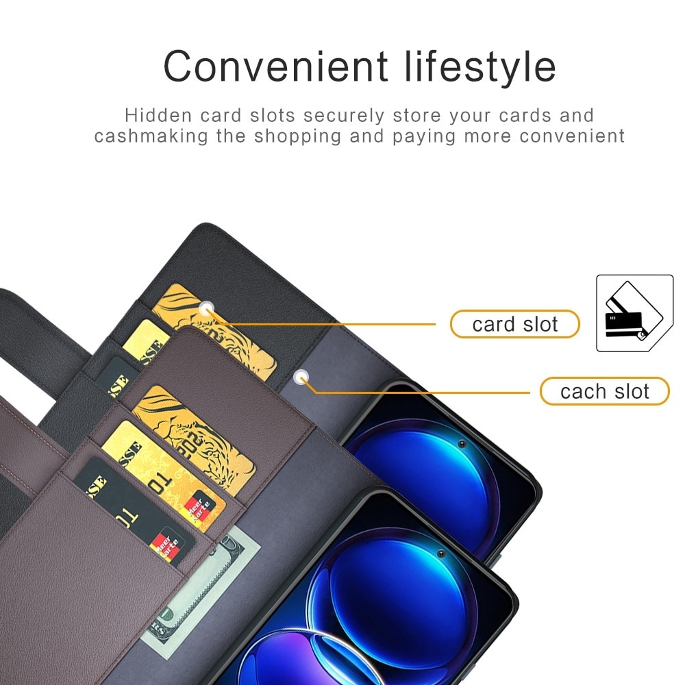 Custodia a portafoglio in vera pelle Xiaomi Redmi Note 12 nero