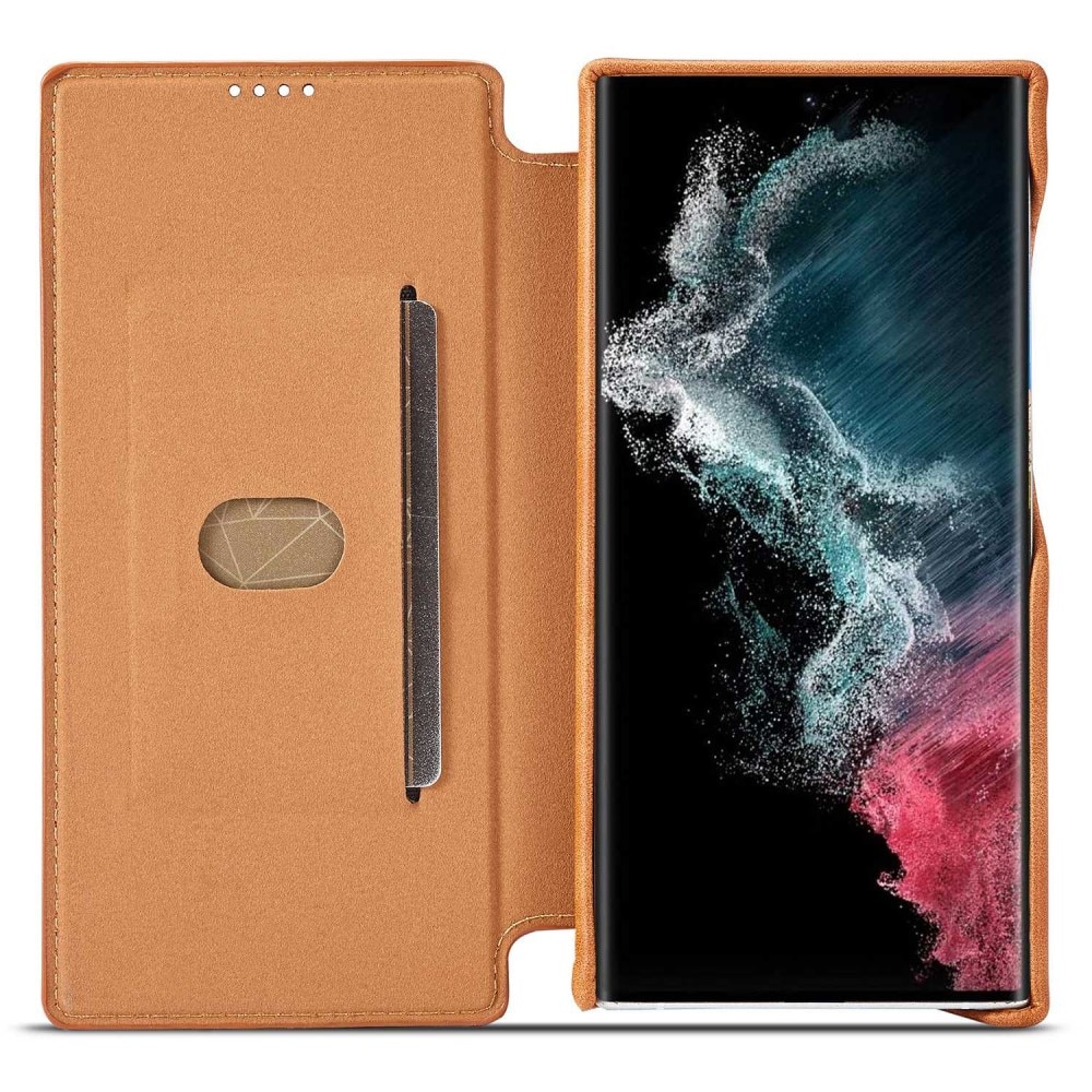 Custodie a portafoglio sottili Samsung Galaxy S23 Ultra cognac