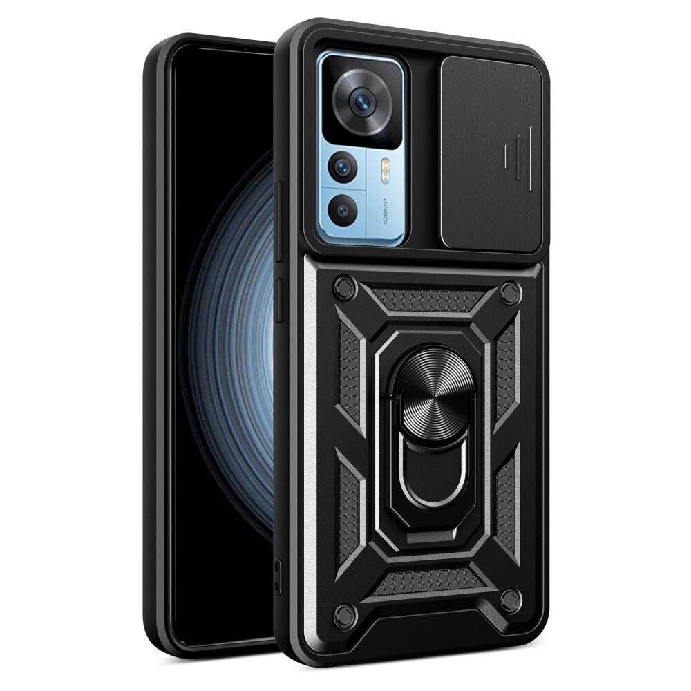 Cover ibride con anello e protezione fotocamera Xiaomi 12T Pro Nero