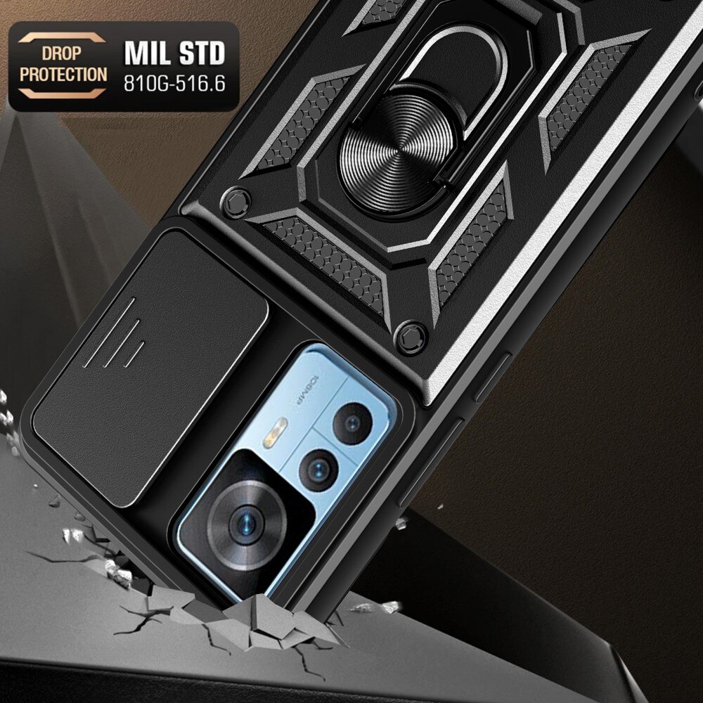 Cover ibride con anello e protezione fotocamera Xiaomi 12T Pro Nero