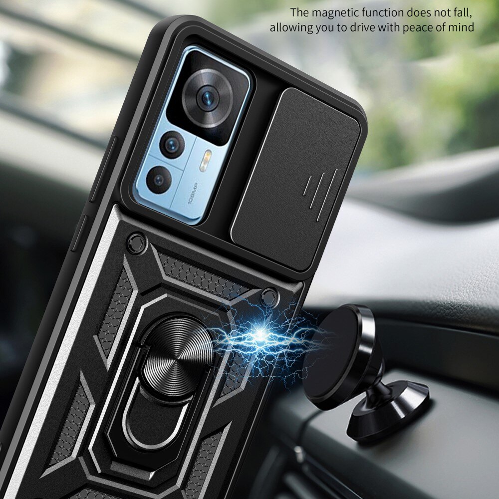 Cover ibride con anello e protezione fotocamera Xiaomi 12T Pro Nero