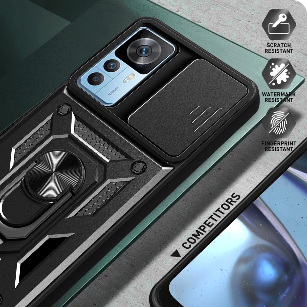 Cover ibride con anello e protezione fotocamera Xiaomi 12T Pro Nero