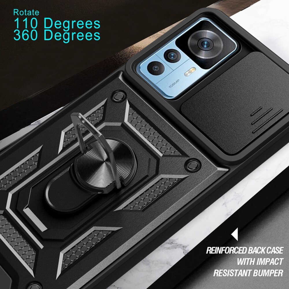 Cover ibride con anello e protezione fotocamera Xiaomi 12T Pro Nero