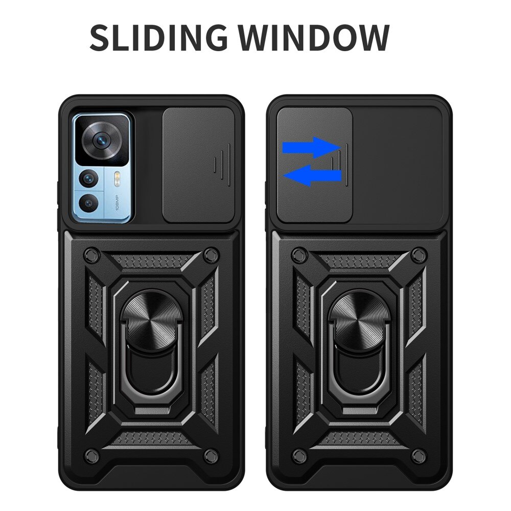 Cover ibride con anello e protezione fotocamera Xiaomi 12T Pro Nero