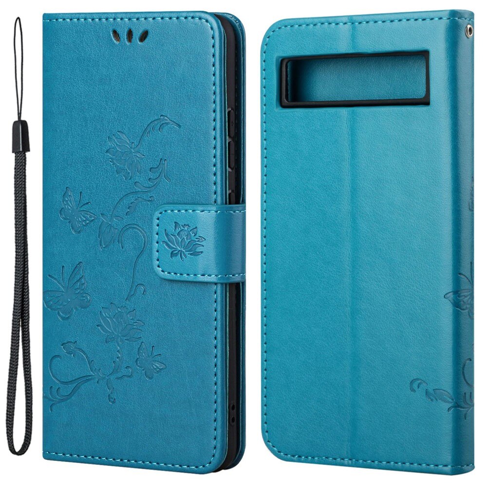 Custodia in pelle a farfalle per Google Pixel 7a, Blu