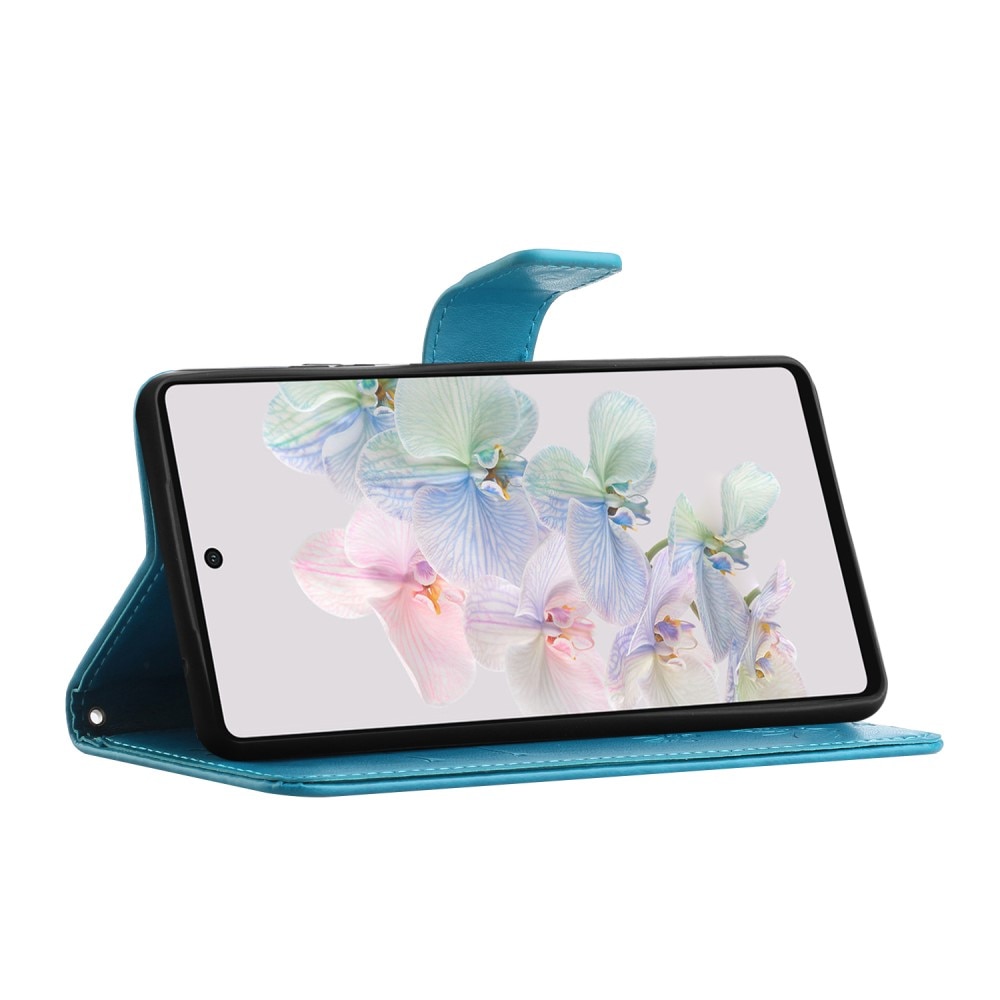 Custodia in pelle a farfalle per Google Pixel 7a, Blu