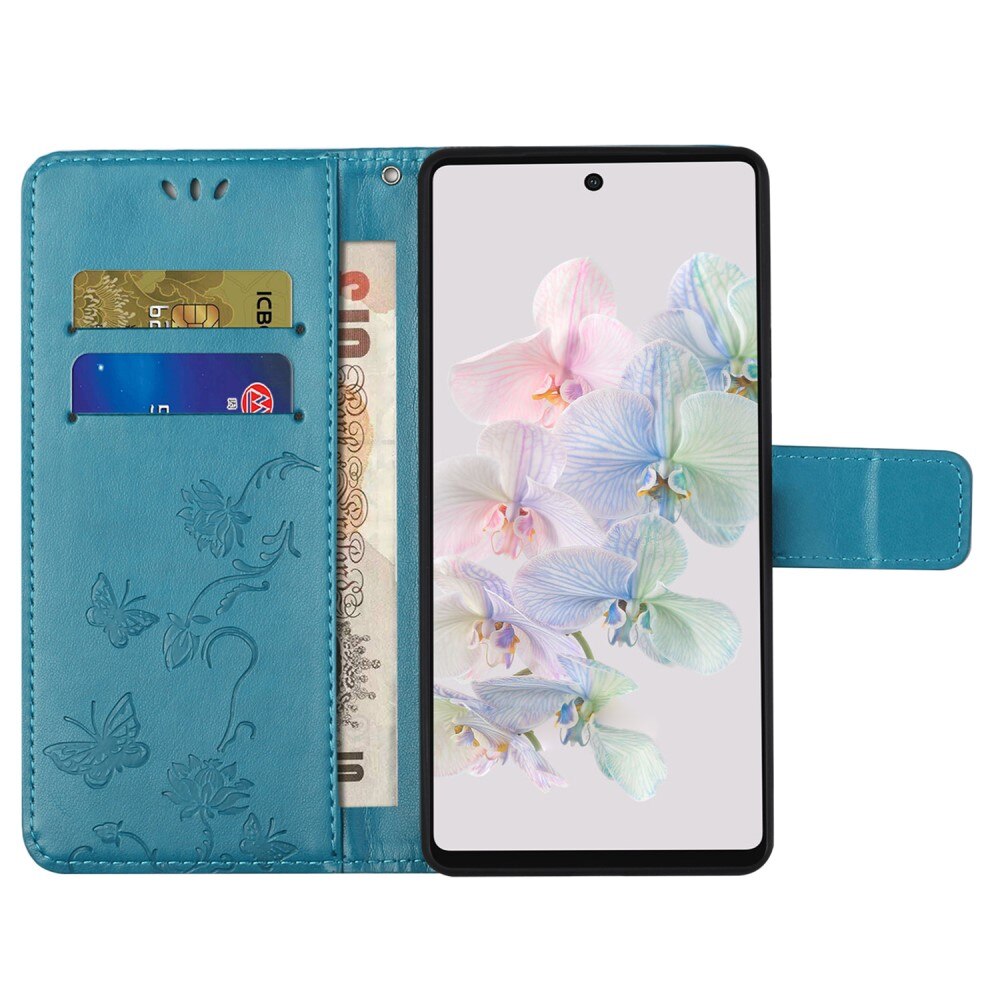 Custodia in pelle a farfalle per Google Pixel 7a, Blu