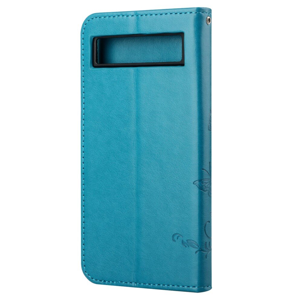 Custodia in pelle a farfalle per Google Pixel 7a, Blu