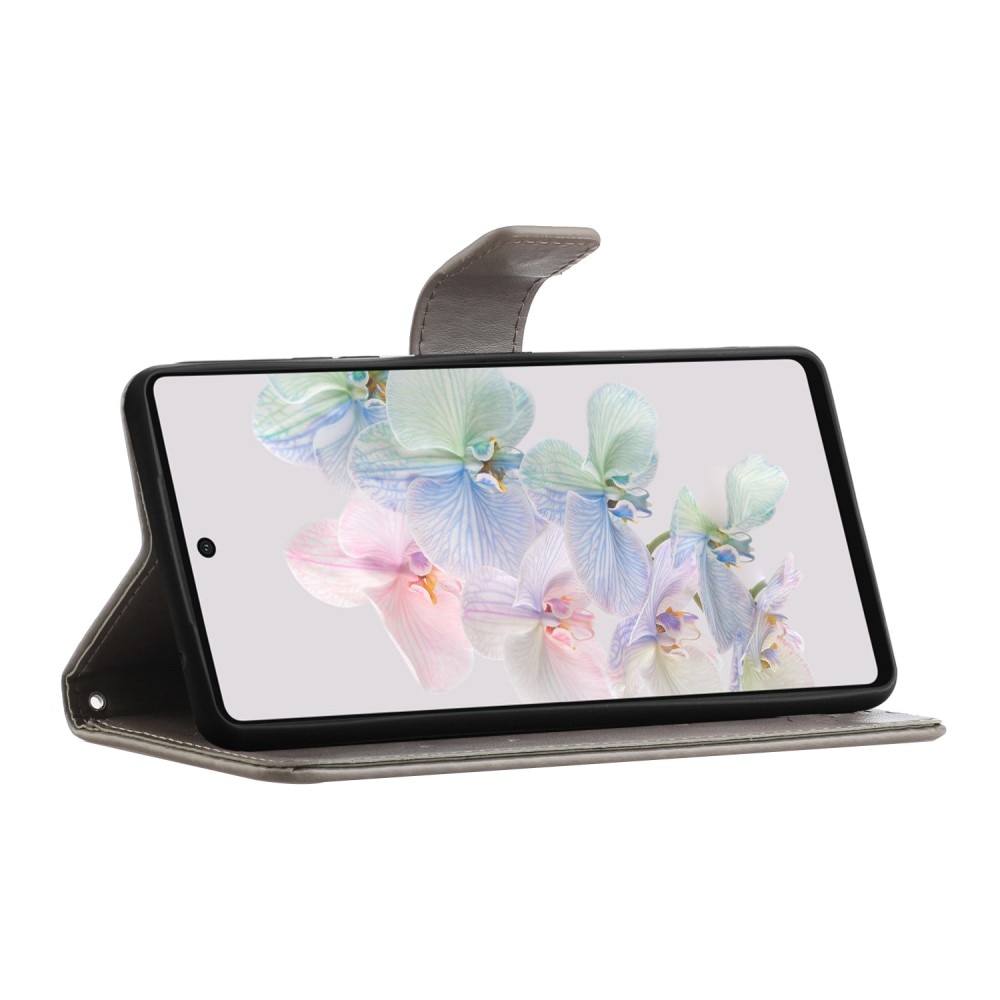 Custodia in pelle a farfalle per Google Pixel 7a, Grigio