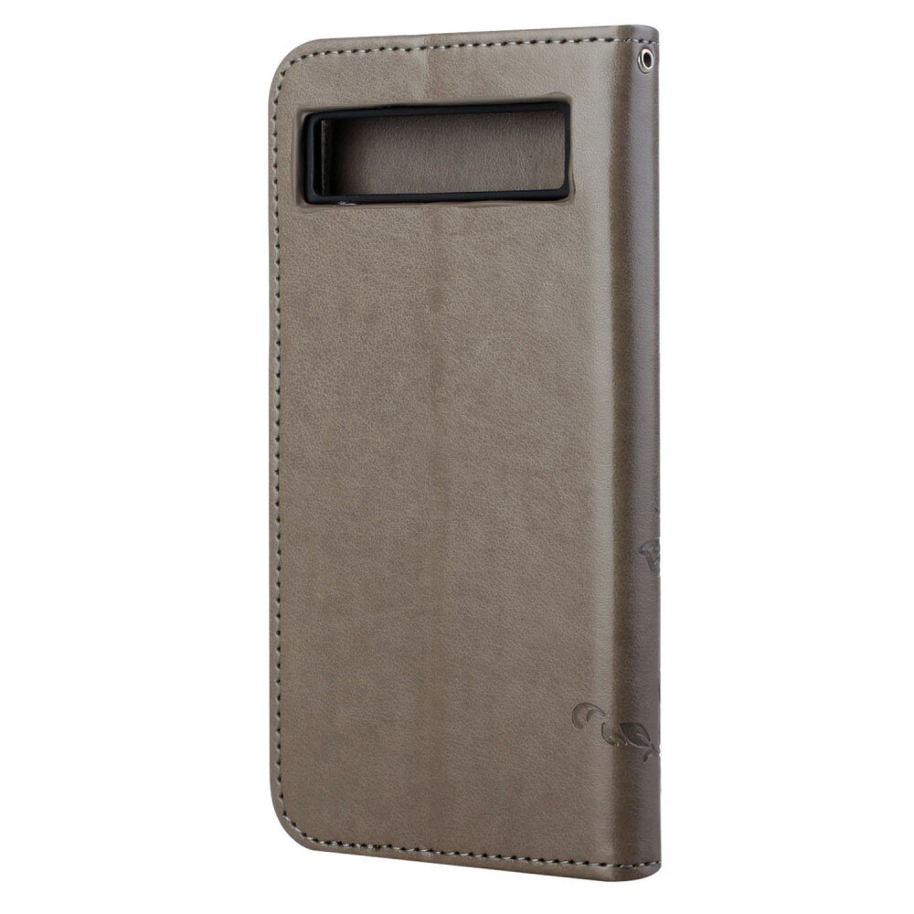 Custodia in pelle a farfalle per Google Pixel 7a, Grigio