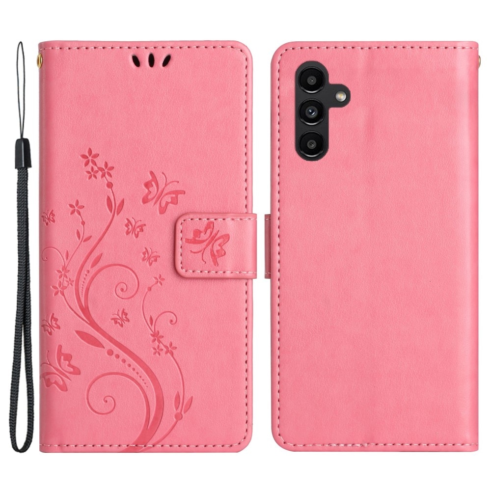 Custodia in pelle a farfalle per Samsung Galaxy A54, rosa