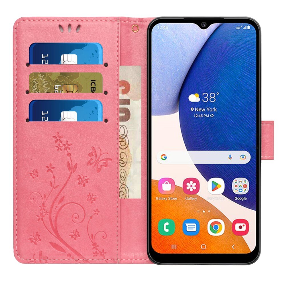 Custodia in pelle a farfalle per Samsung Galaxy A54, rosa