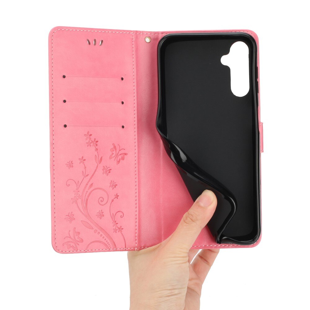 Custodia in pelle a farfalle per Samsung Galaxy A54, Rosa