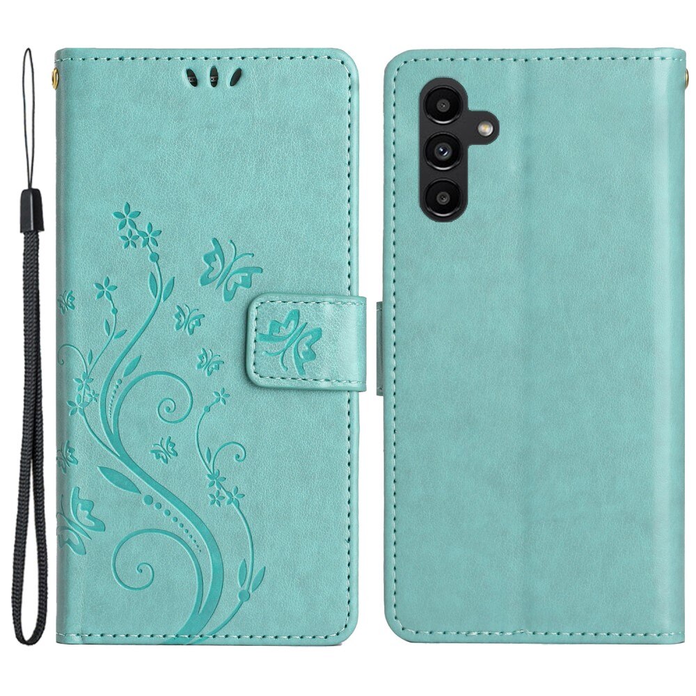 Custodia in pelle a farfalle per Samsung Galaxy A54, verde