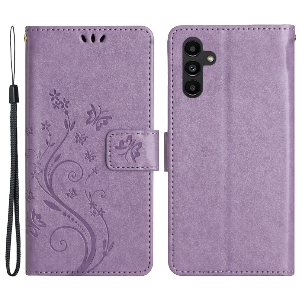 Custodia in pelle a farfalle per Samsung Galaxy A54, viola