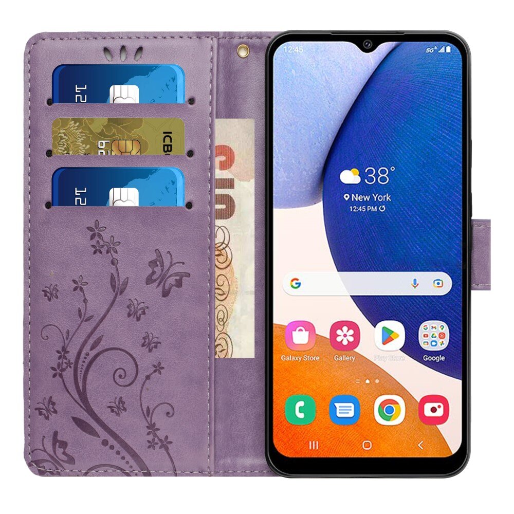 Custodia in pelle a farfalle per Samsung Galaxy A54, viola