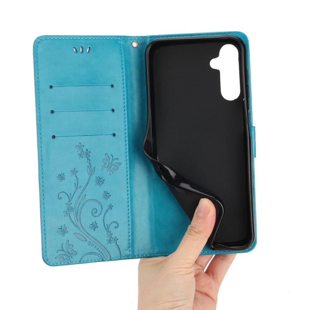 Custodia in pelle a farfalle per Samsung Galaxy A54, Blu