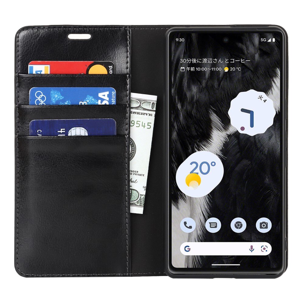 Cover Portafoglio in vera pelle Google Pixel 7a Nero