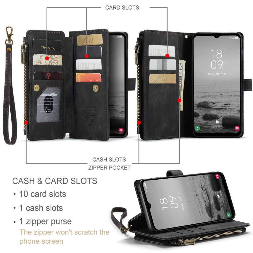Custodie a portafoglio Zipper Samsung Galaxy A14 Nero