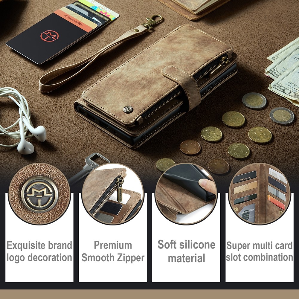 Custodie a portafoglio Zipper Samsung Galaxy A54 marrone