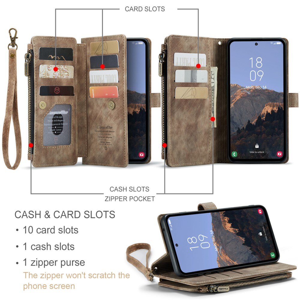 Custodie a portafoglio Zipper Samsung Galaxy A54 marrone