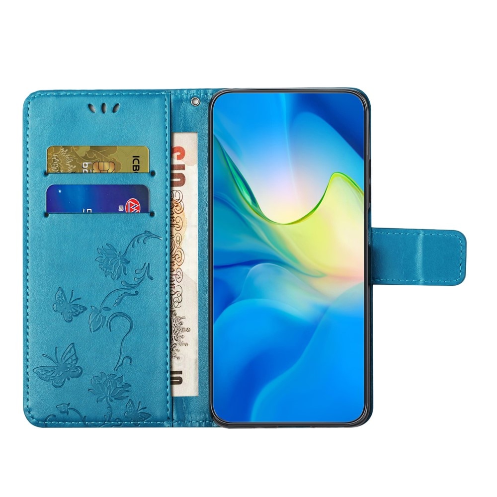 Custodia in pelle a farfalle per Motorola Moto G53, blu