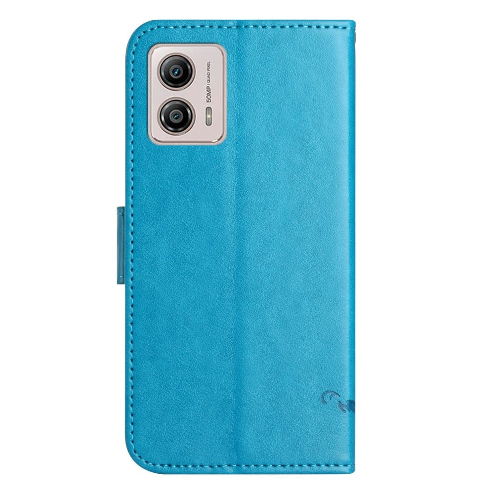 Custodia in pelle a farfalle per Motorola Moto G53, blu