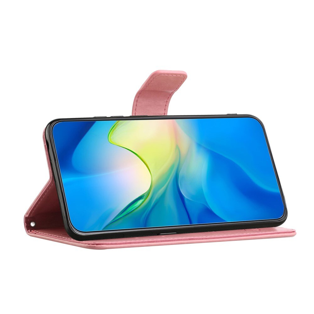 Custodia in pelle a farfalle per Motorola Moto G53, rosa