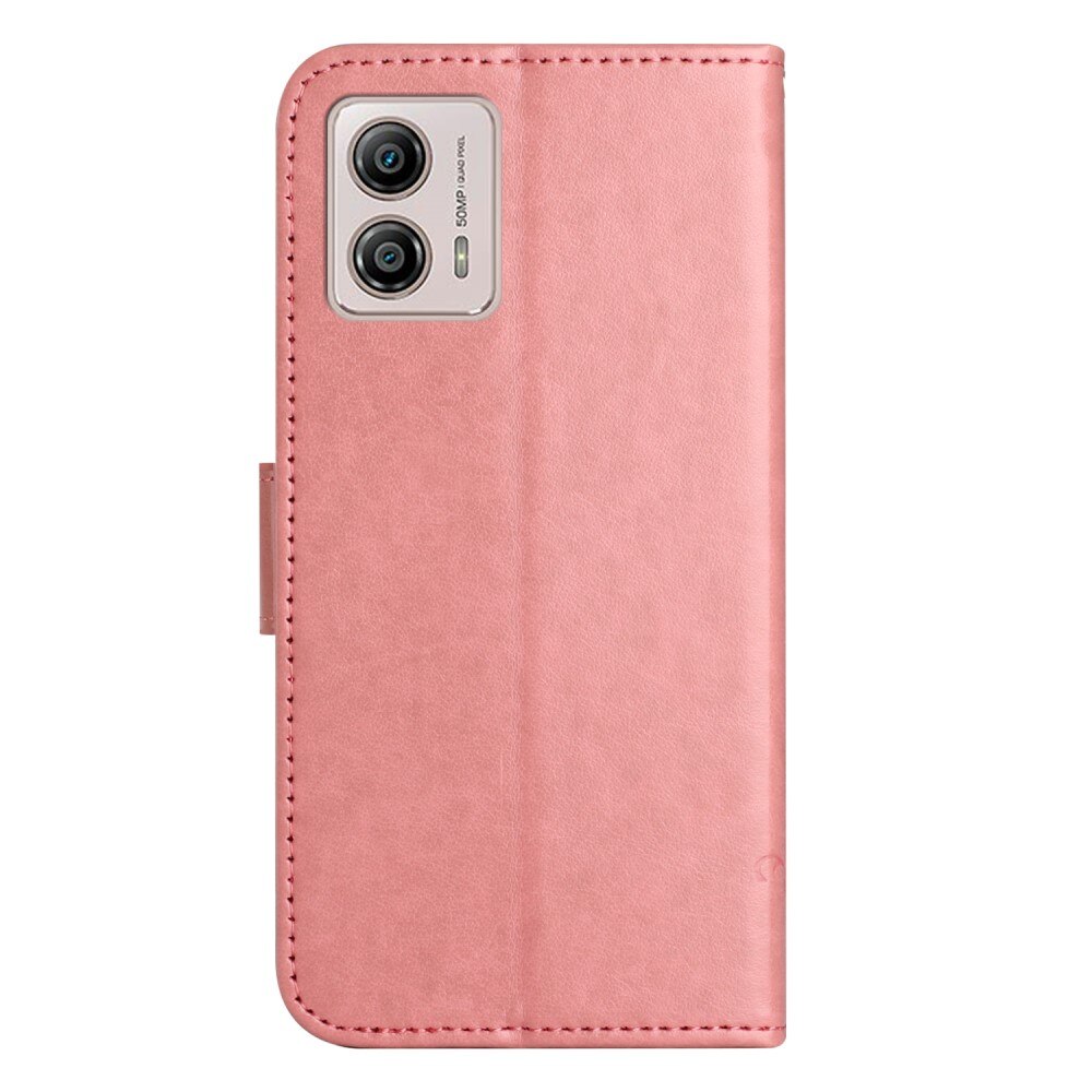 Custodia in pelle a farfalle per Motorola Moto G53, rosa