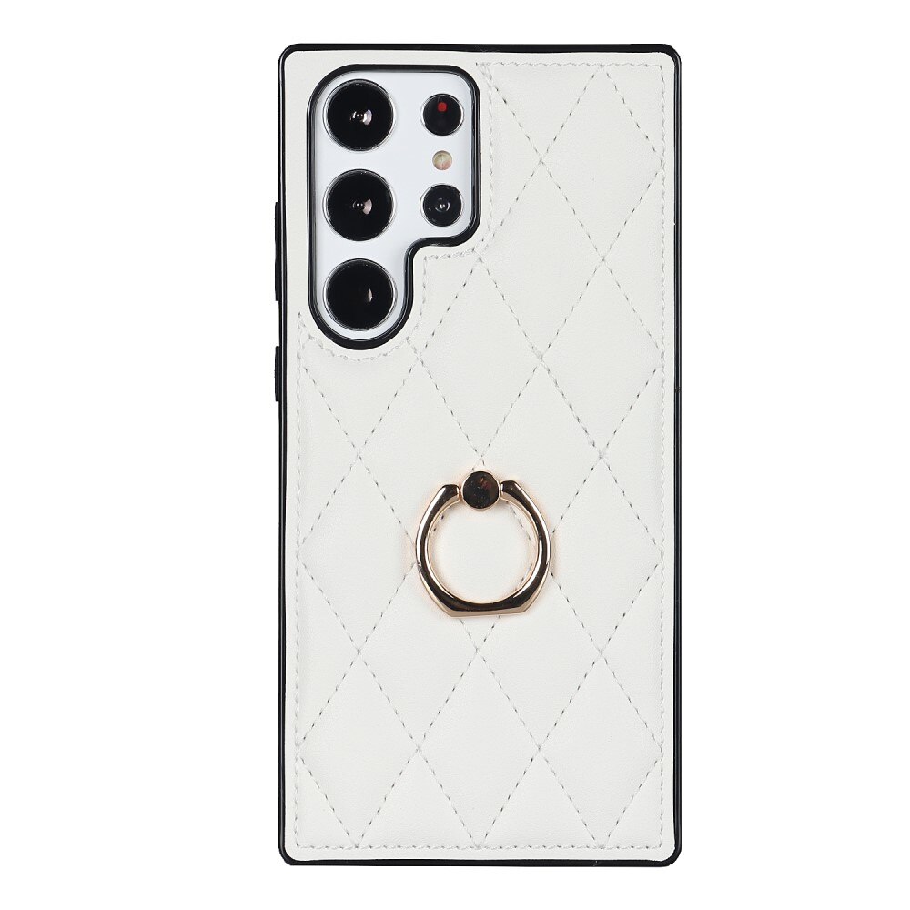 Cover Finger Ring Samsung Galaxy S23 Ultra Quilted bianco