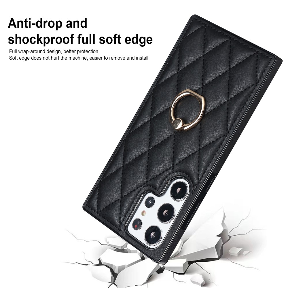 Cover Finger Ring Samsung Galaxy S23 Ultra Quilted nero