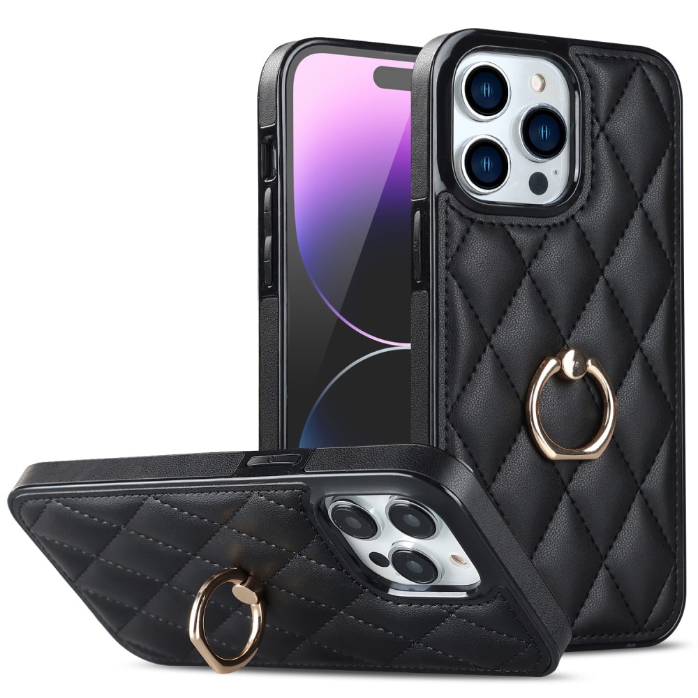 Cover Finger Ring iPhone 14 Pro Quilted nero