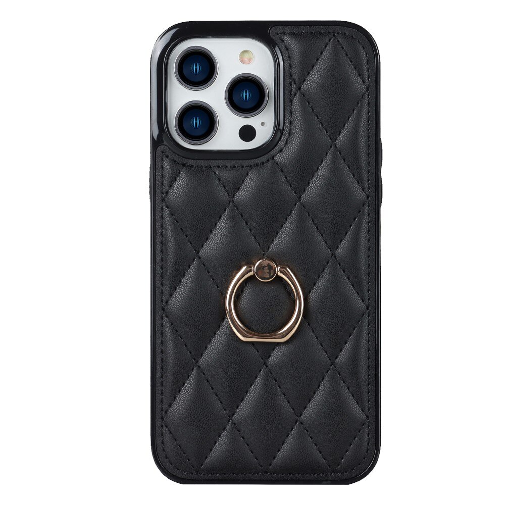 Cover Finger Ring iPhone 14 Pro Quilted nero