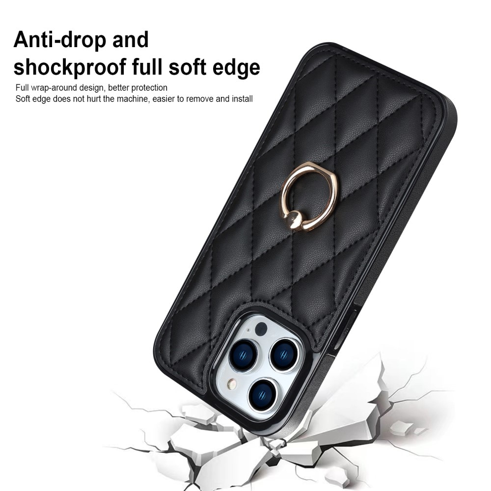 Cover Finger Ring iPhone 14 Pro Quilted nero