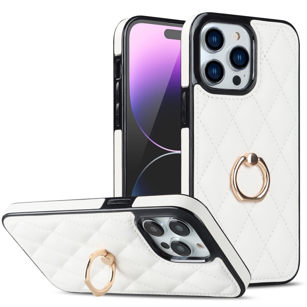 Cover Finger Ring iPhone 14 Pro Quilted bianco