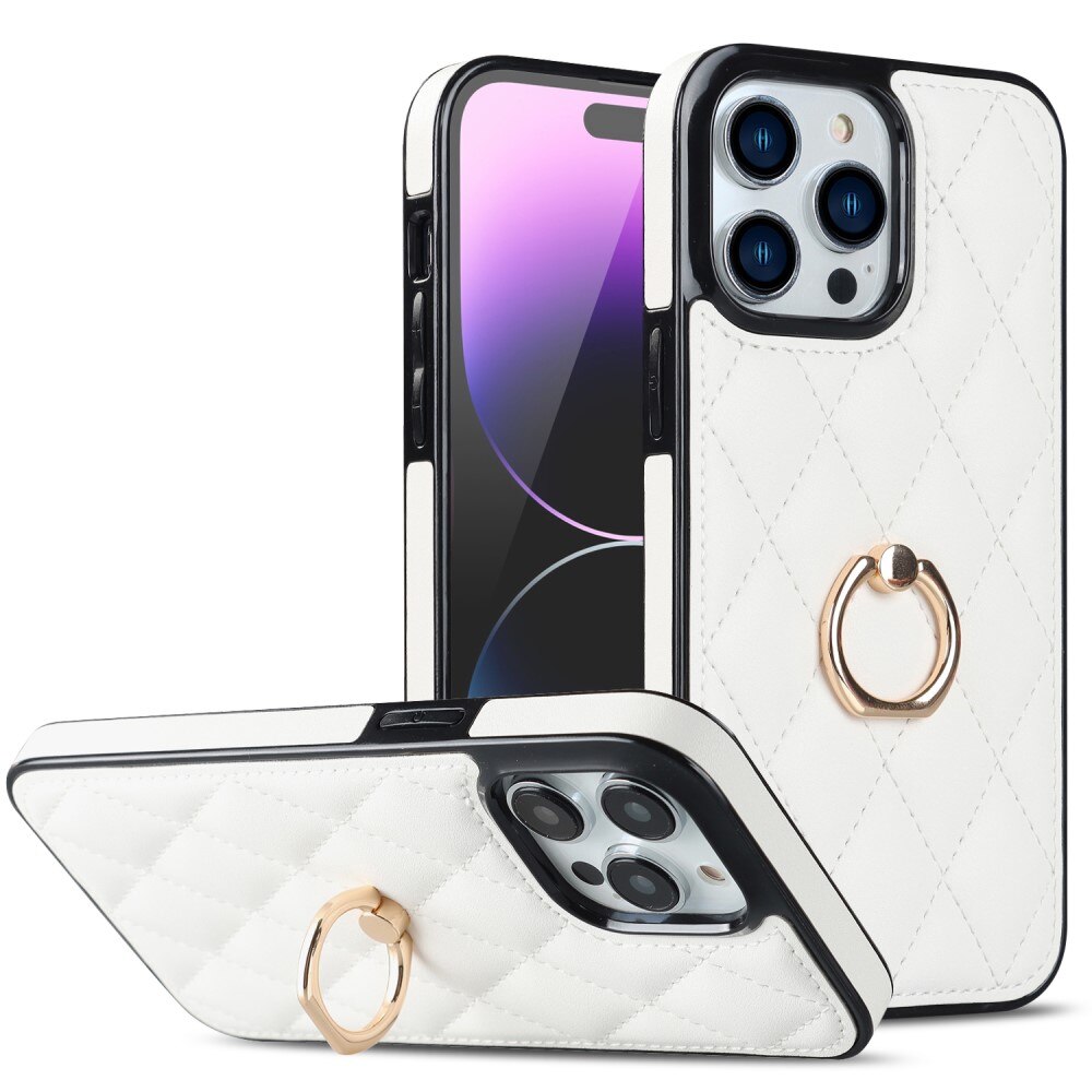 Cover Finger Ring iPhone 14 Pro Quilted bianco