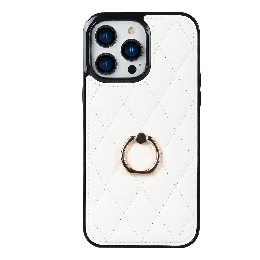 Cover Finger Ring iPhone 14 Pro Quilted bianco