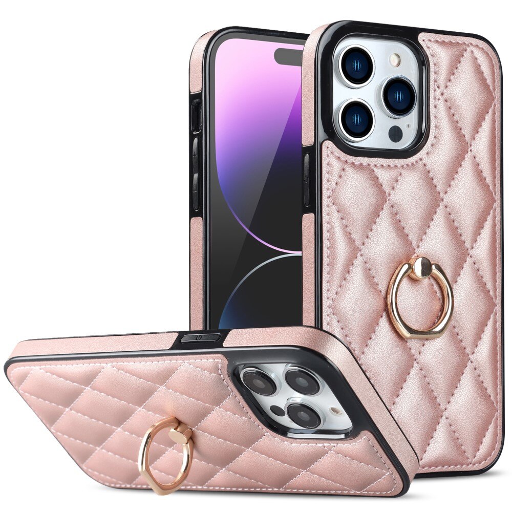 Cover Finger Ring iPhone 14 Pro Quilted oro rosa